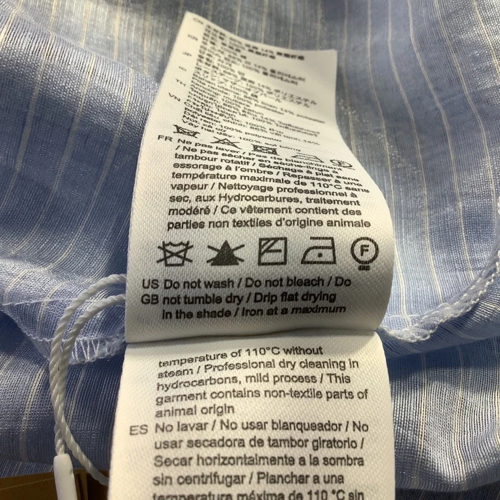 Sandro Nathalie Blue White Pinstripe Linen Lace Midi Dress Size 40 NWT - Picture 10 of 16